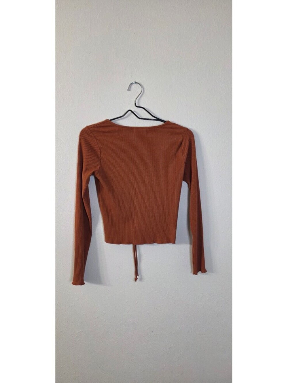 Altered State Rust Ribbed Ruched Tie-Front Cropped Top Size Medium - Picture 2 of 6